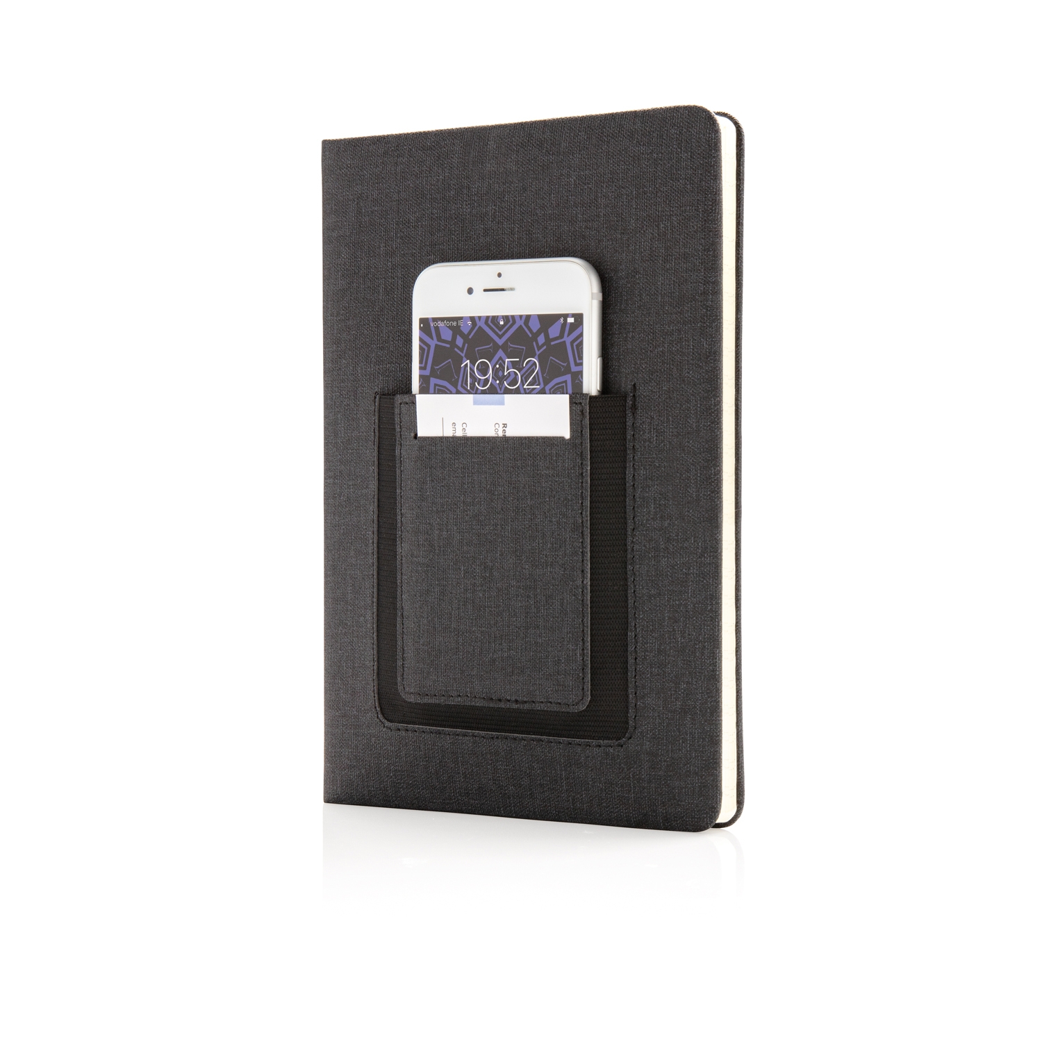Блокнот Deluxe с кармашком для телефона, черный, бумага; polyurethane