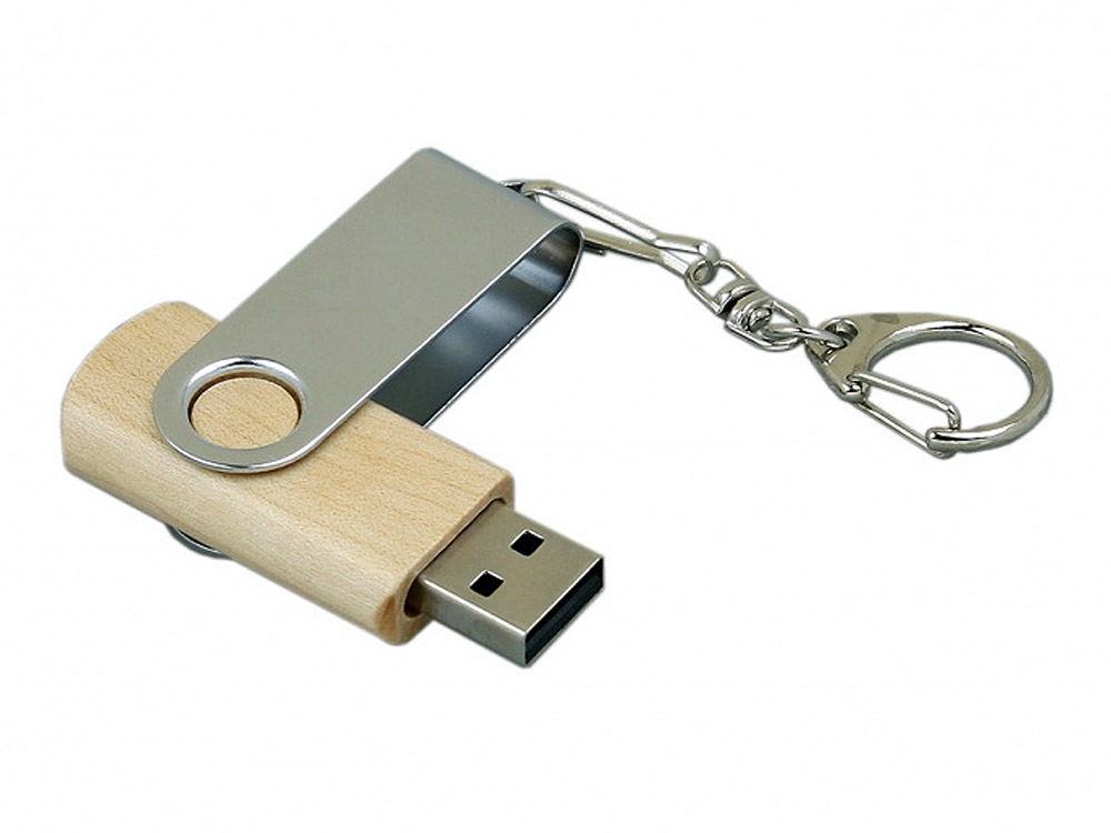 USB 2.0- флешка промо на 64 Гб с поворотным механизмом, серебристый, дерево, металл