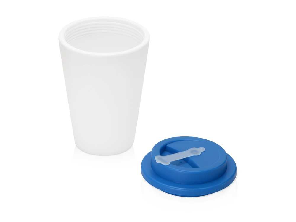 Пластиковый стакан с двойными стенками «Take away», белый, голубой, пластик, силикон