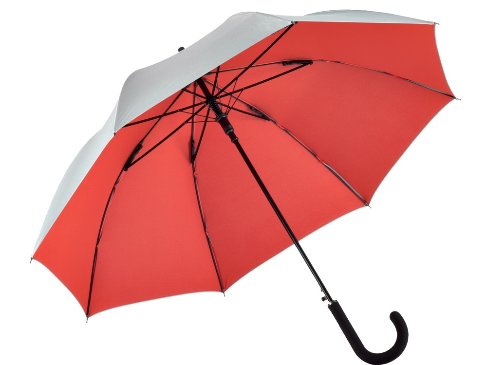 Зонт-трость «Double silver», красный, серебристый, полиэстер