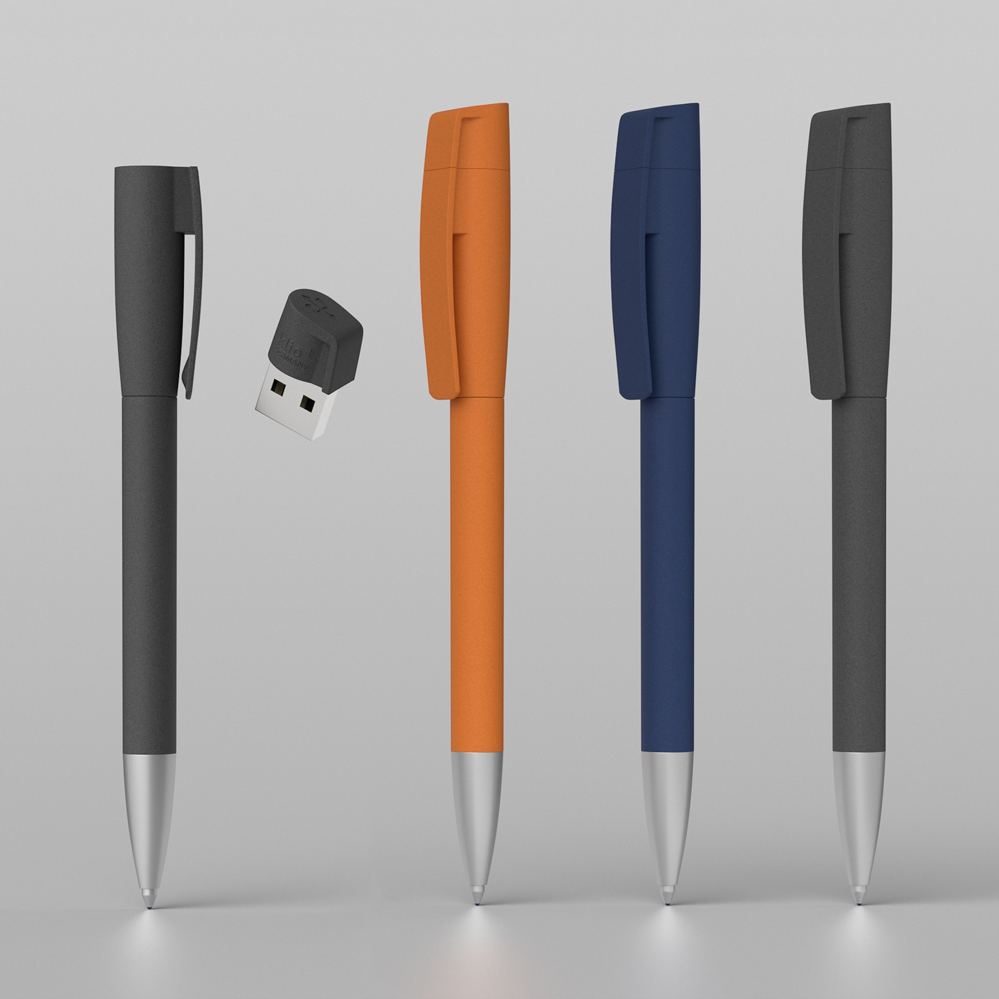 Ручка с флеш-картой USB 8GB «TURNUSsoftgrip M», оранжевый, пластик/soft grip/металл