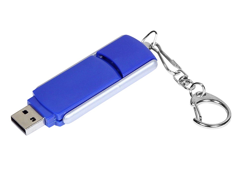 USB 2.0- флешка промо на 16 Гб с прямоугольной формы с выдвижным механизмом, серебристый, пластик