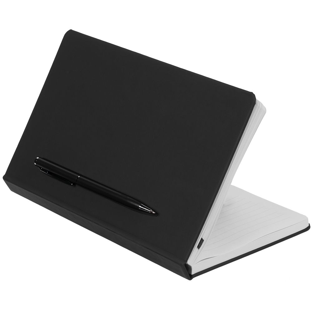 Ежедневник Magnet Shall с ручкой, черный, черный, искусственная кожа; покрытие софт-тач