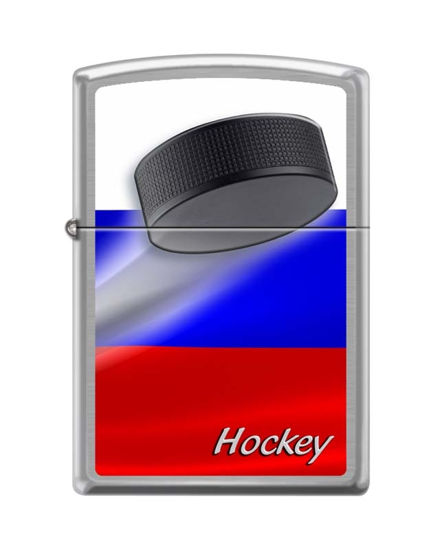 Зажигалка ZIPPO Российский хоккей, с покрытием Brushed Chrome, латунь/сталь, серебристая, 38x13x57 м, серебристый