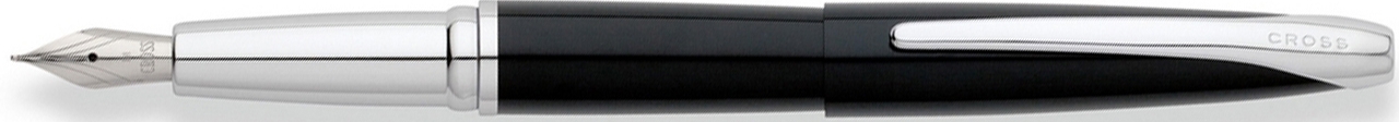 Перьевая ручка Cross ATX. Цвет - глянцевый черный/серебро. Перо - сталь, тонкое, черный, латунь, нержавеющая сталь