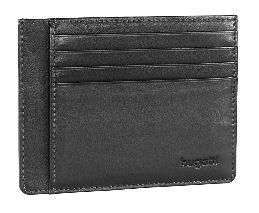 Портмоне для кредитных карт BUGATTI Primo, чёрное, натуральная воловья кожа, 11,5х0,5х9 см, черный