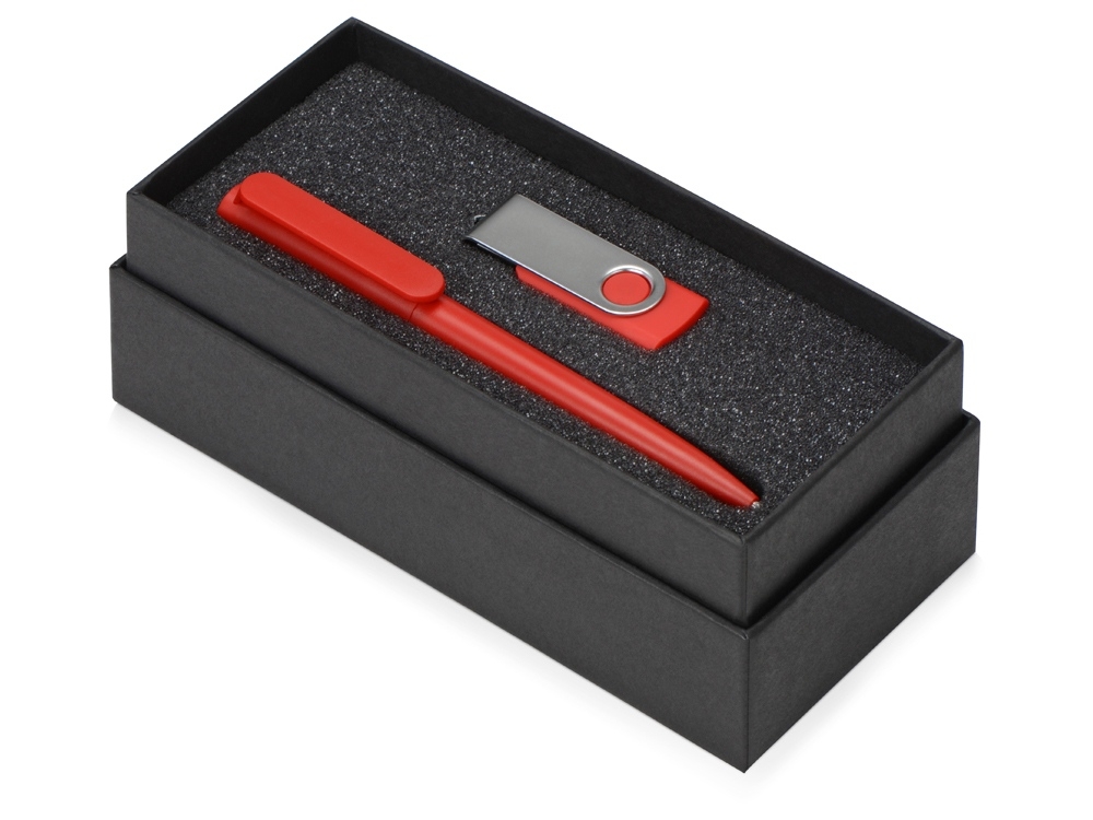 Подарочный набор Qumbo с ручкой и флешкой, красный, soft touch