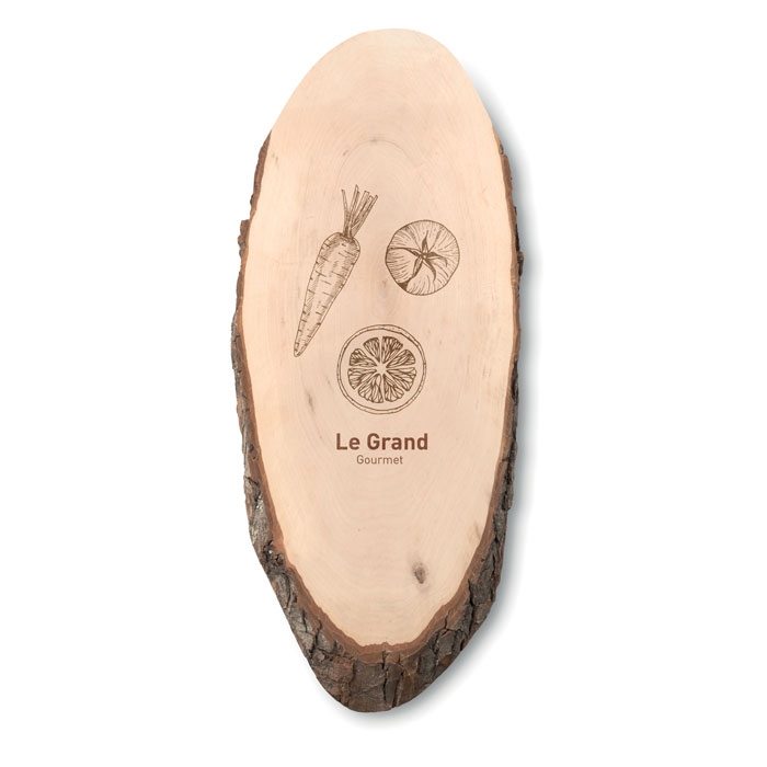 Oval wooden board with bark, бежевый, дерево