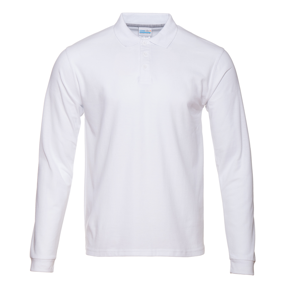 Рубашка поло мужская STAN длинный рукав хлопок/полиэстер 185, 04S, Белый, белый, 185 гр/м2, хлопок