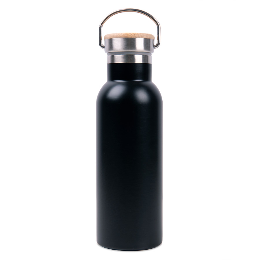 Бутылка для воды DISTILLER, 500мл. черный, нержавеющая сталь, бамбук, черный, нержавеющая сталь, бамбук