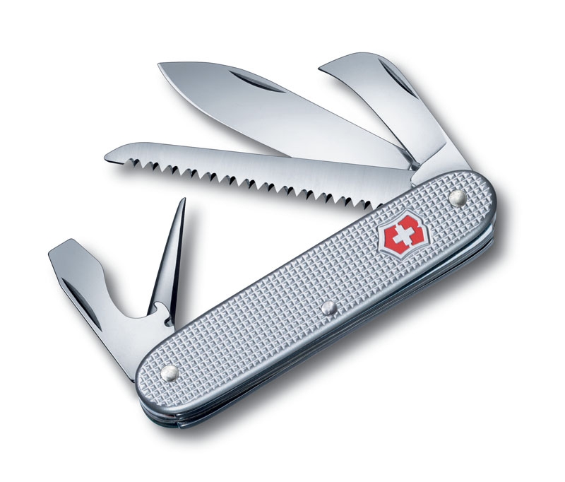 Нож перочинный VICTORINOX Pioneer, 93 мм, 7 функций, алюминиевая рукоять, серебристый, серебристый, ребристый алюминий alox