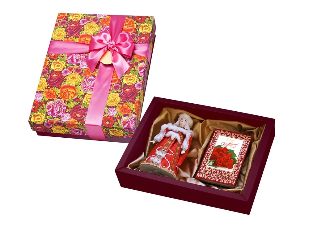 Набор «С Праздником»: кукла декоративная, шоколадные конфеты «Конфаэль», красный, хлопок