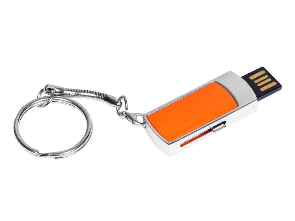USB 2.0- флешка на 64 Гб с выдвижным механизмом и мини чипом, оранжевый, серебристый, пластик, металл