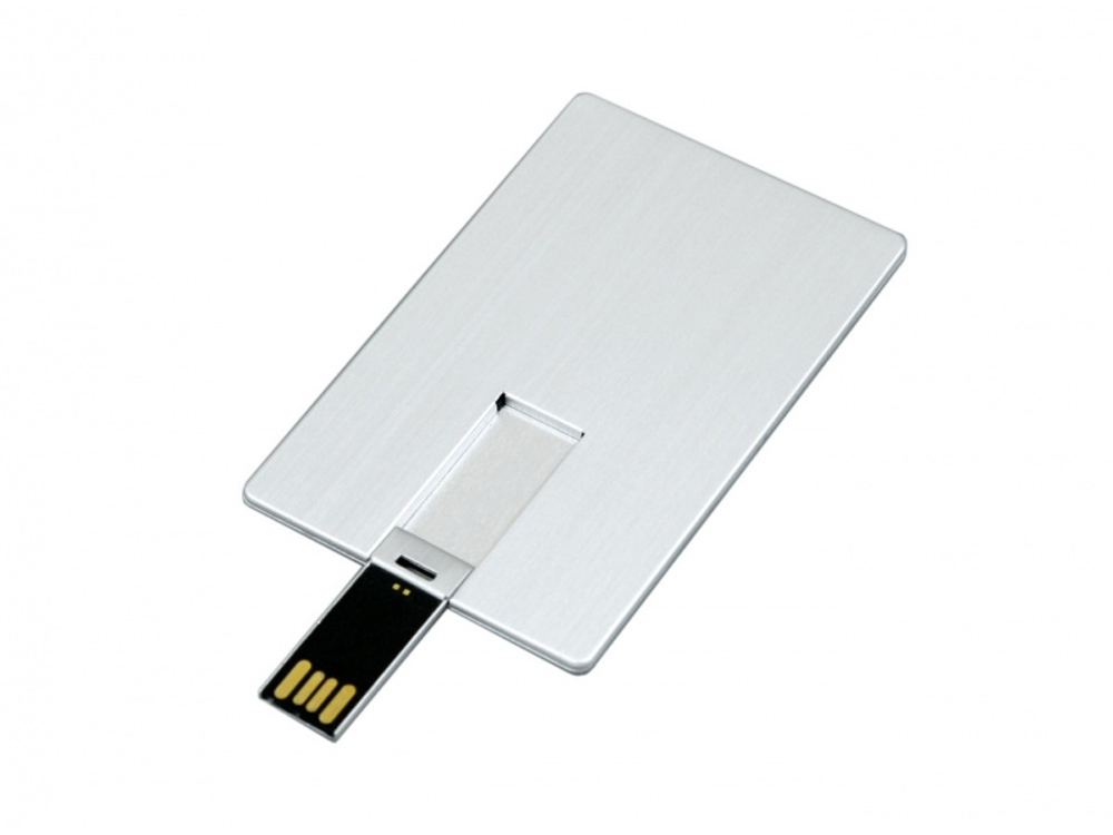 USB 2.0- флешка на 64 Гб в виде металлической карты, с раскладным чипом, серебристый, металл