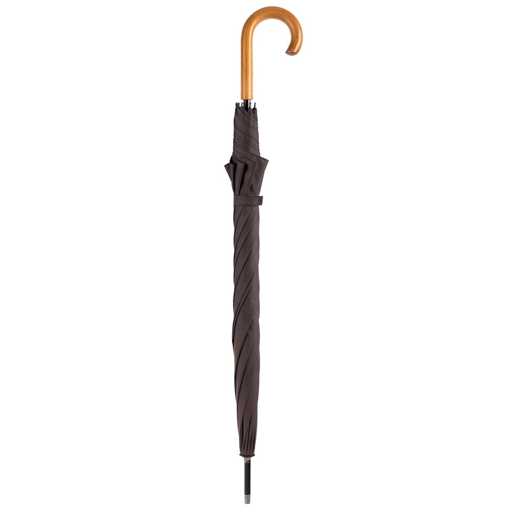 Зонт-трость Classic, коричневый, коричневый, металл, купол - эпонж, 190t; ручка - дерево; спицы - стеклопластик