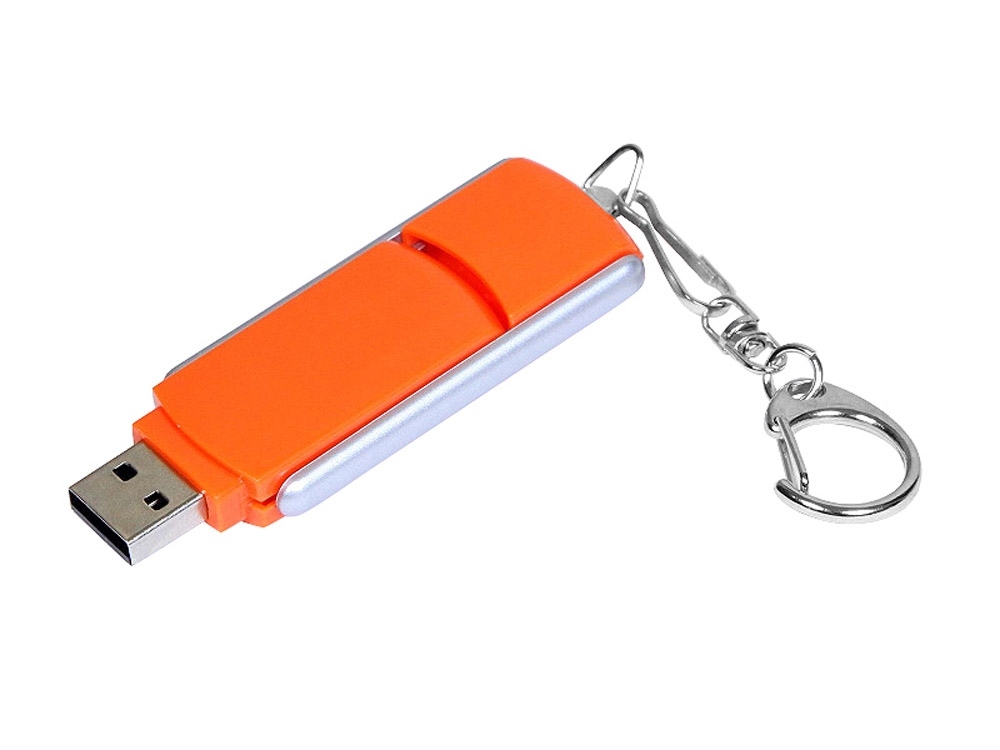 USB 2.0- флешка промо на 16 Гб с прямоугольной формы с выдвижным механизмом, оранжевый, серебристый, пластик