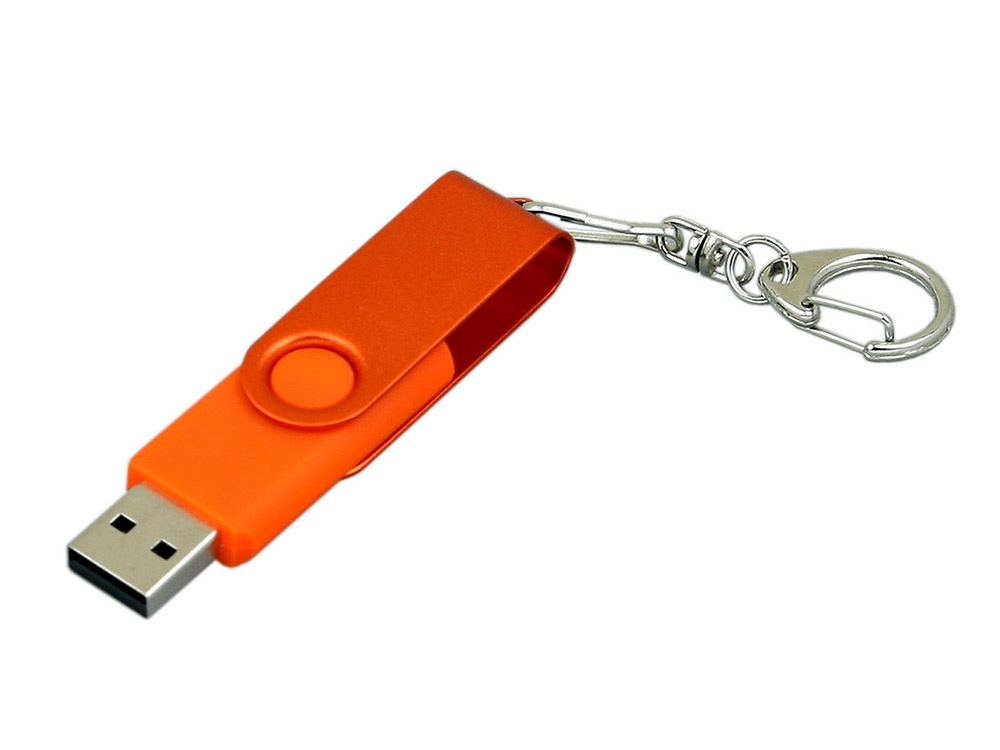 USB 2.0- флешка промо на 32 Гб с поворотным механизмом и однотонным металлическим клипом, оранжевый, пластик, металл