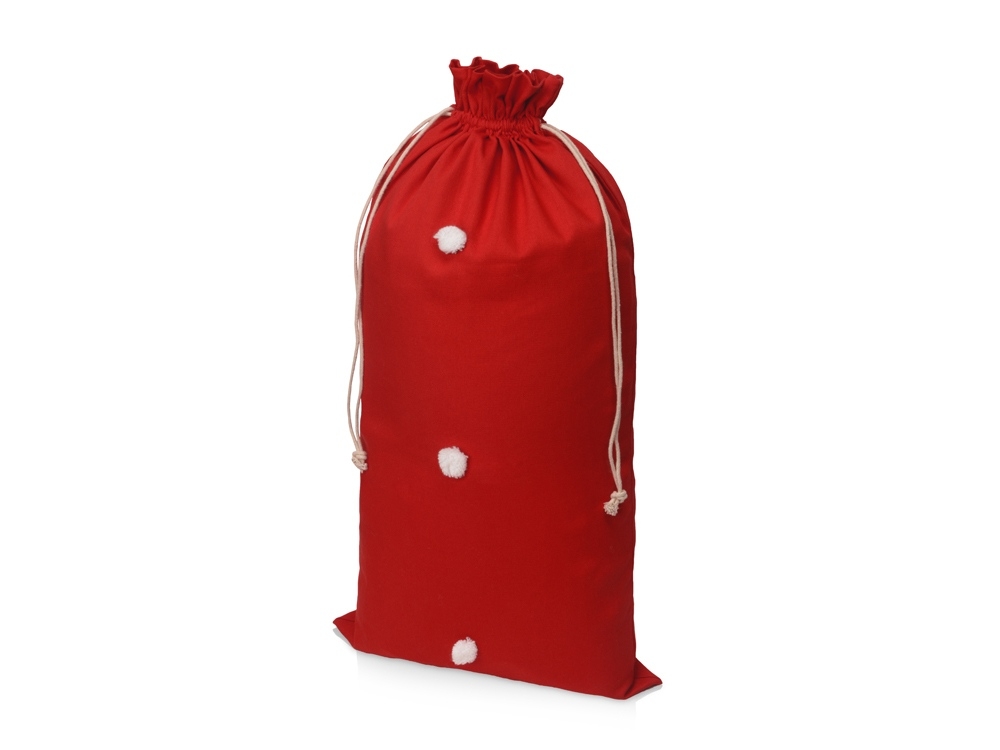 Мешок подарочный с помпонами, красный, полиэстер