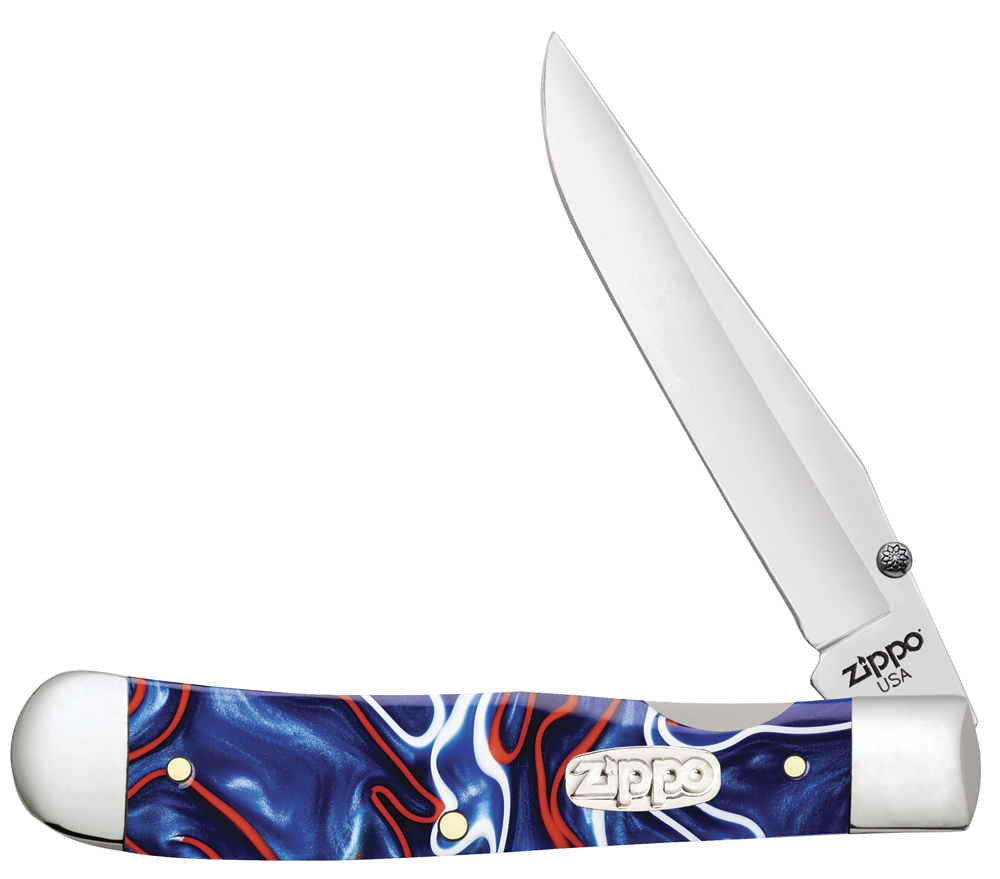 Нож перочинный ZIPPO Patriotic Kirinite Smooth Trapperlock, 105 мм, синий + ЗАЖИГАЛКА ZIPPO 207, синий