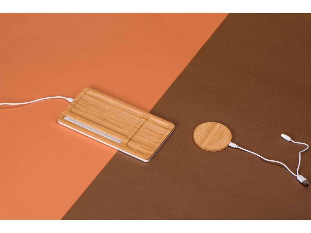 Беспроводное зарядное устройство из бамбука «Cap», натуральный, бамбук