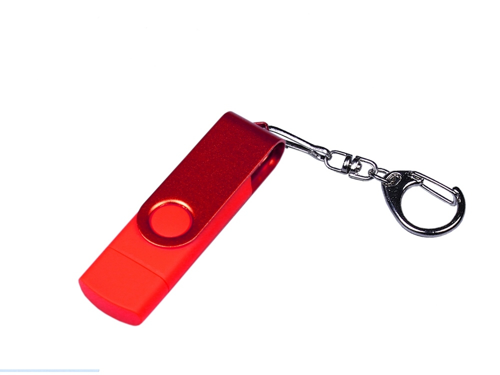USB 2.0/micro USB/Type-С- флешка на 32 Гб 3-в-1 с поворотным механизмом, красный, пластик