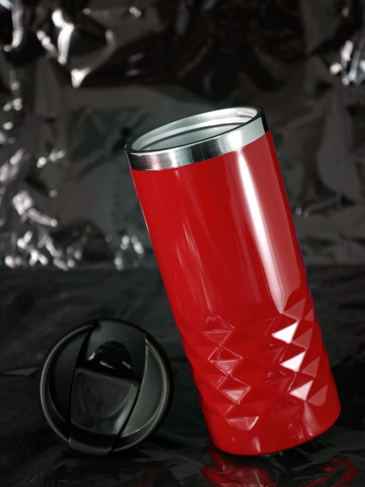 Термостакан Prism, красный, красный, наружная стенка корпуса, крышка - пластик; внутренняя стенка - нержавеющая сталь