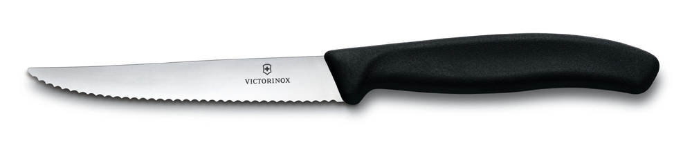 Нож для стейка и пиццы VICTORINOX SwissClassic, 11 см, с волнистой кромкой, чёрный, черный, пластик