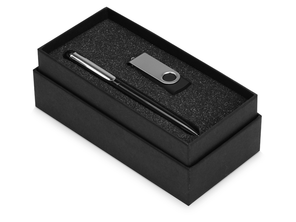 Подарочный набор Skate Mirror с ручкой и флешкой, черный, soft touch