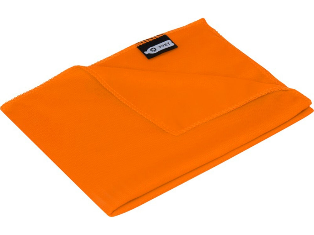 Охлаждающее полотенце «Raquel» из переработанного ПЭТ в мешочке, оранжевый, пластик