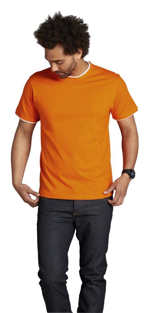 Футболка мужская с контрастной отделкой Madison 170, оранжевый/белый, белый, оранжевый, хлопок