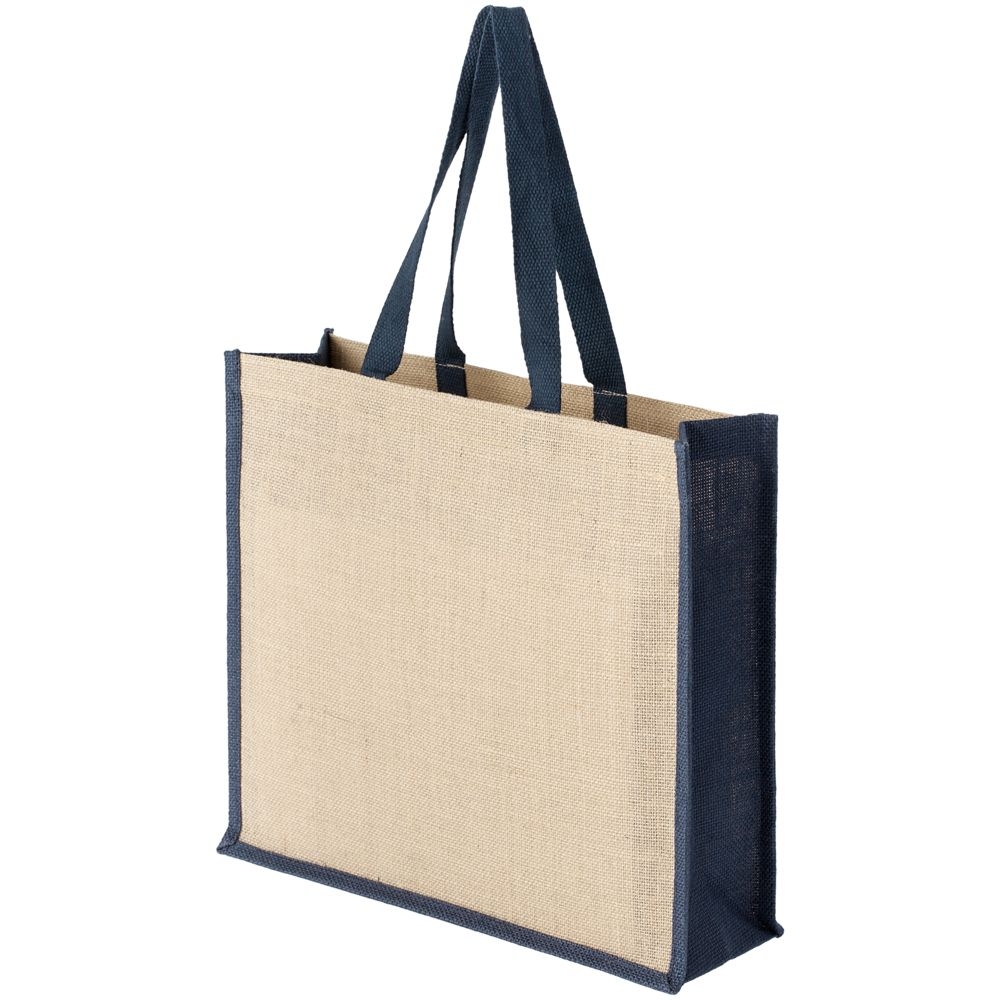 Холщовая сумка для покупок Bagari с синей отделкой, синий, неокрашенный, растительные волокна