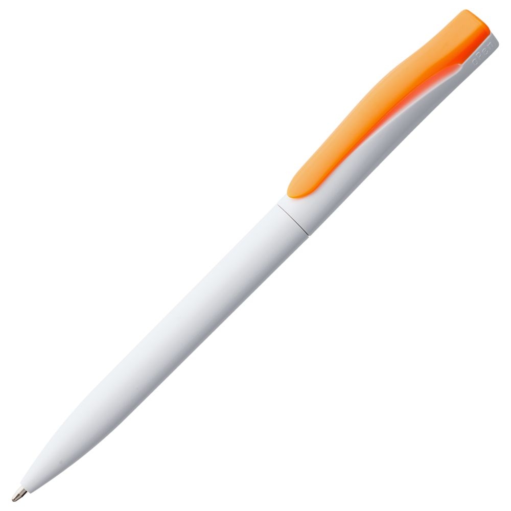 Ручка шариковая Pin, белая с оранжевым, белый, оранжевый, пластик