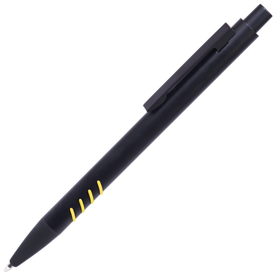 TATTOO, ручка шариковая, черный с желтыми вставками grip, металл, черный, желтый, алюминий, грип, цветная подложка