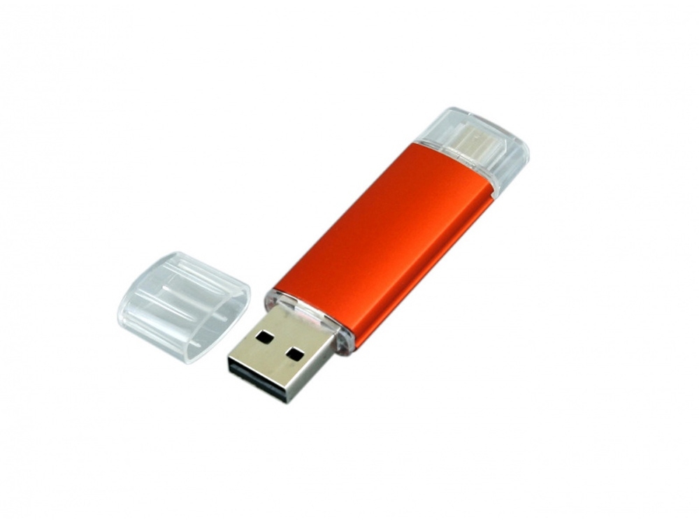 USB 2.0/micro USB- флешка на 32 Гб, оранжевый, металл
