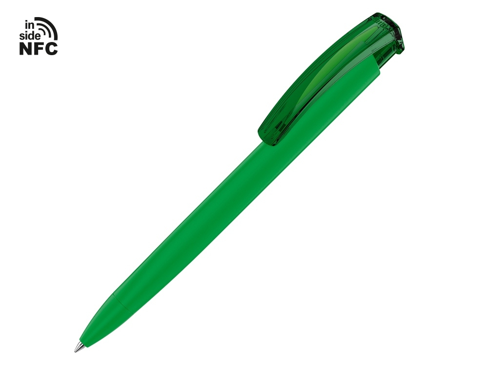 Ручка пластиковая шариковая трехгранная «Trinity K transparent Gum» soft-touch с чипом передачи информации NFC, зеленый, soft touch