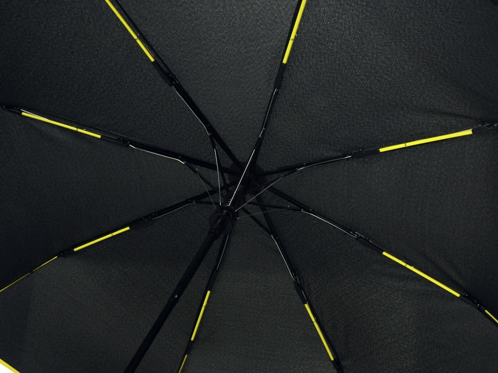 Зонт складной «Motley» с цветными спицами, черный, желтый, полиэстер