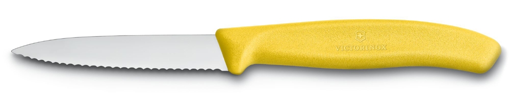 Нож для овощей VICTORINOX SwissClassic, лезвие 8 см с волнистой кромкой, жёлтый, желтый, пластик