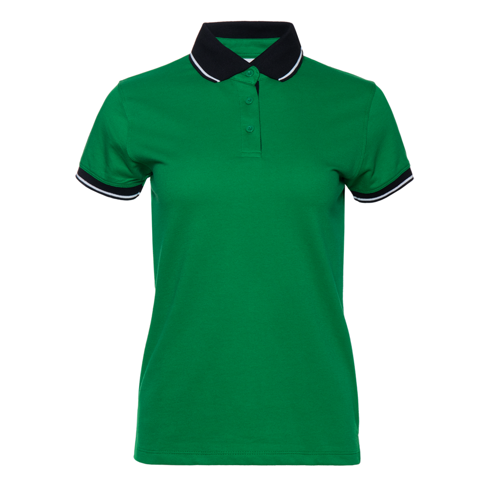 Рубашка поло  женская STAN с контрастными деталями хлопок/полиэстер 185, 04CW, Зелёный/Чёрный, 185 гр/м2, хлопок