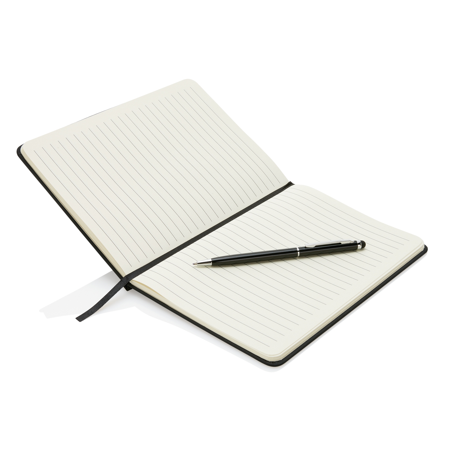 Блокнот для записей Deluxe формата A5 и ручка-стилус, черный, бумага; нержавеющая сталь