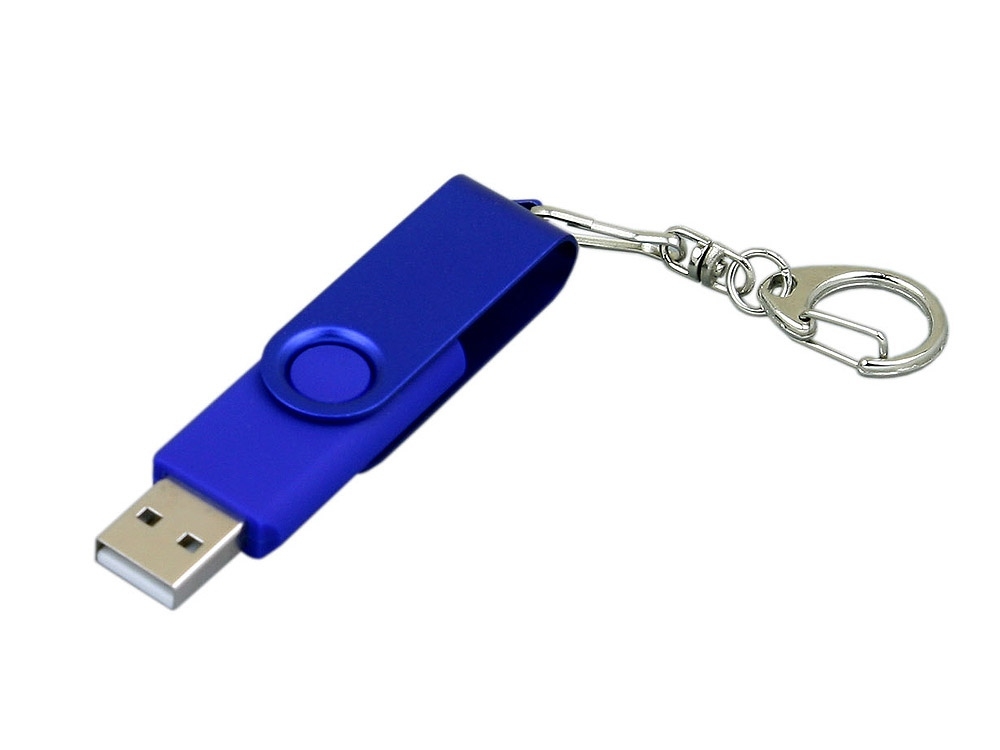USB 2.0- флешка промо на 16 Гб с поворотным механизмом и однотонным металлическим клипом, синий, пластик, металл