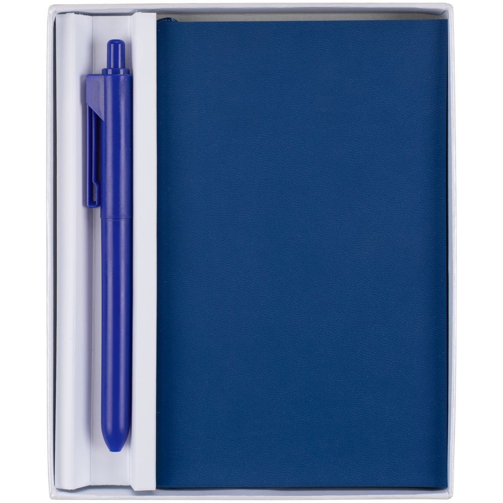 Набор Flat Mini, синий, синий, покрытие софт-тач; ручка - пластик, ежедневник - покрытие софт-тач