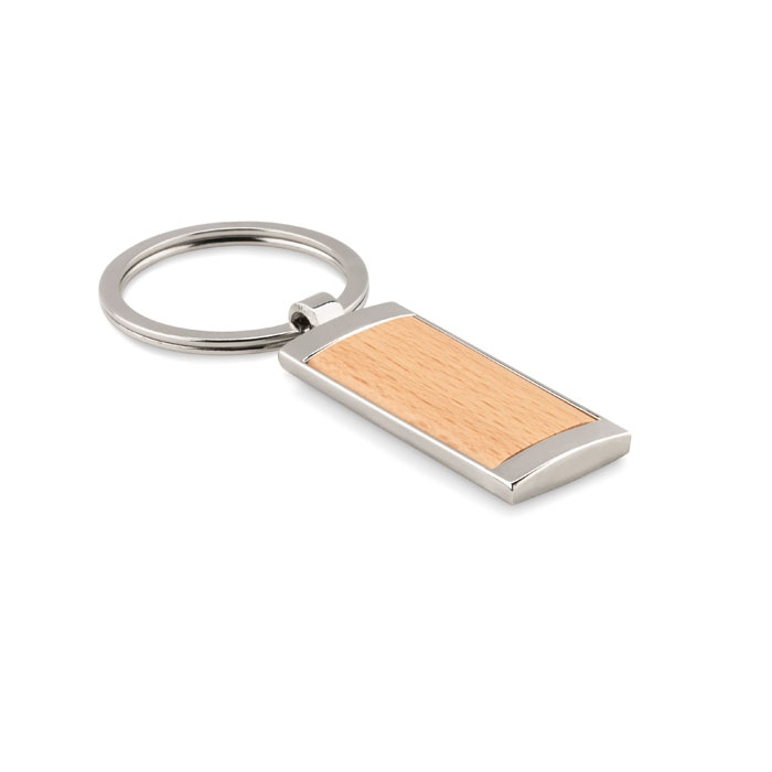 Брелок  для ключей прямоугольн, бежевый, wood+zinc