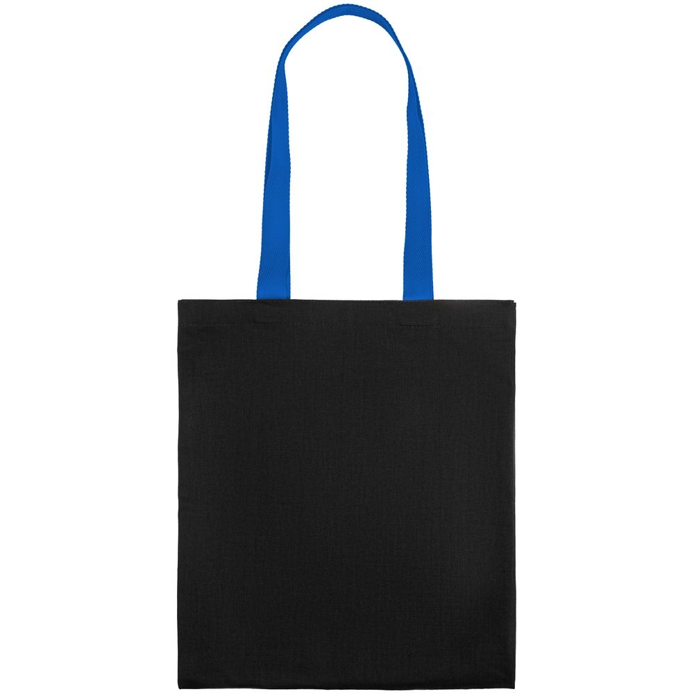 Холщовая сумка BrighTone, черная с ярко-синими ручками, черный, сумка - хлопок, 240 г/м²; ручки - полиэстер