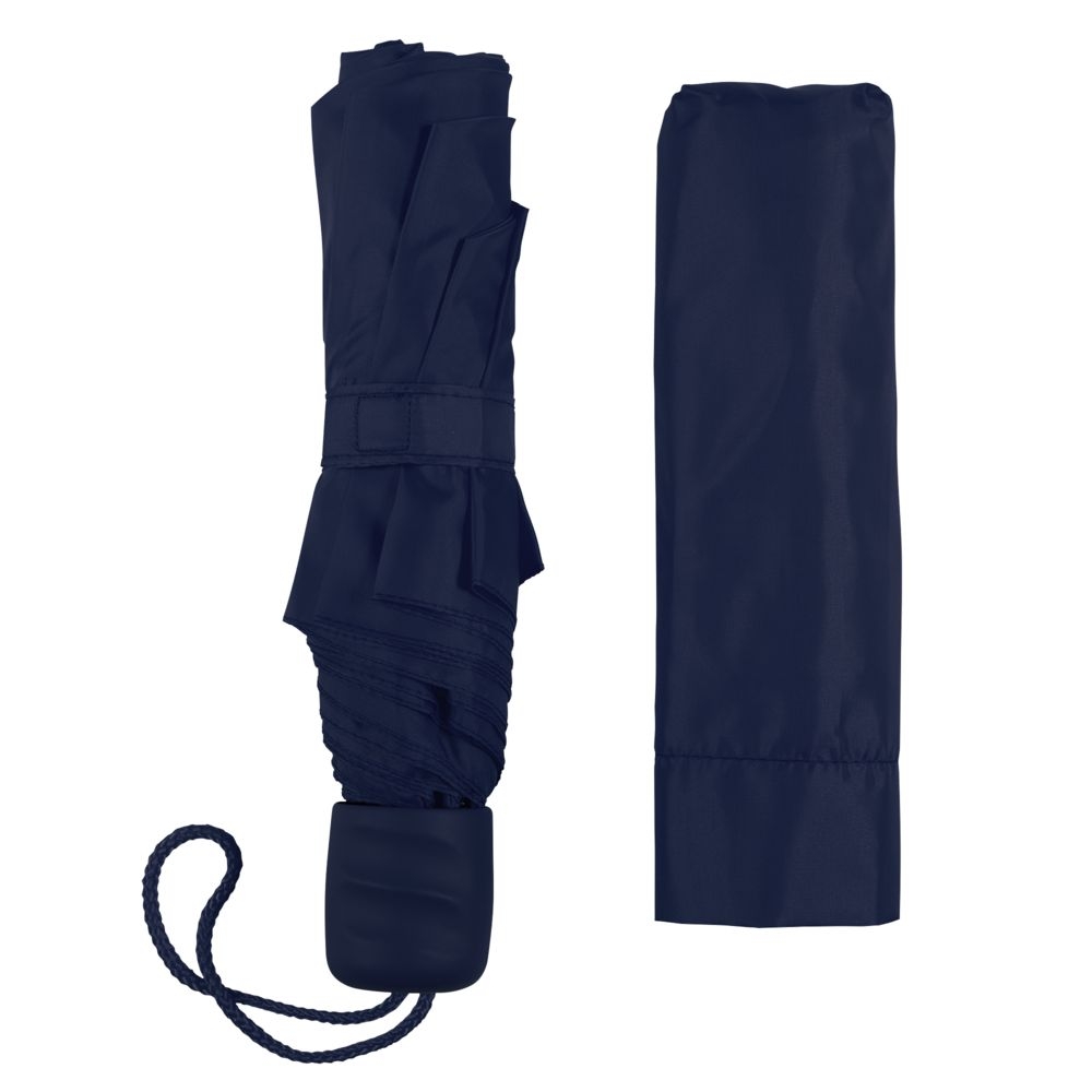 Зонт складной Basic, темно-синий, синий, полиэстер, soft touch