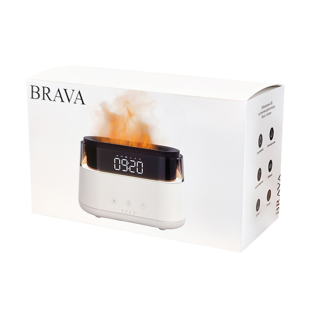 Светодиодный USB увлажнитель-ароматизатор Brava с часами с RGB подсветкой, белый, белый