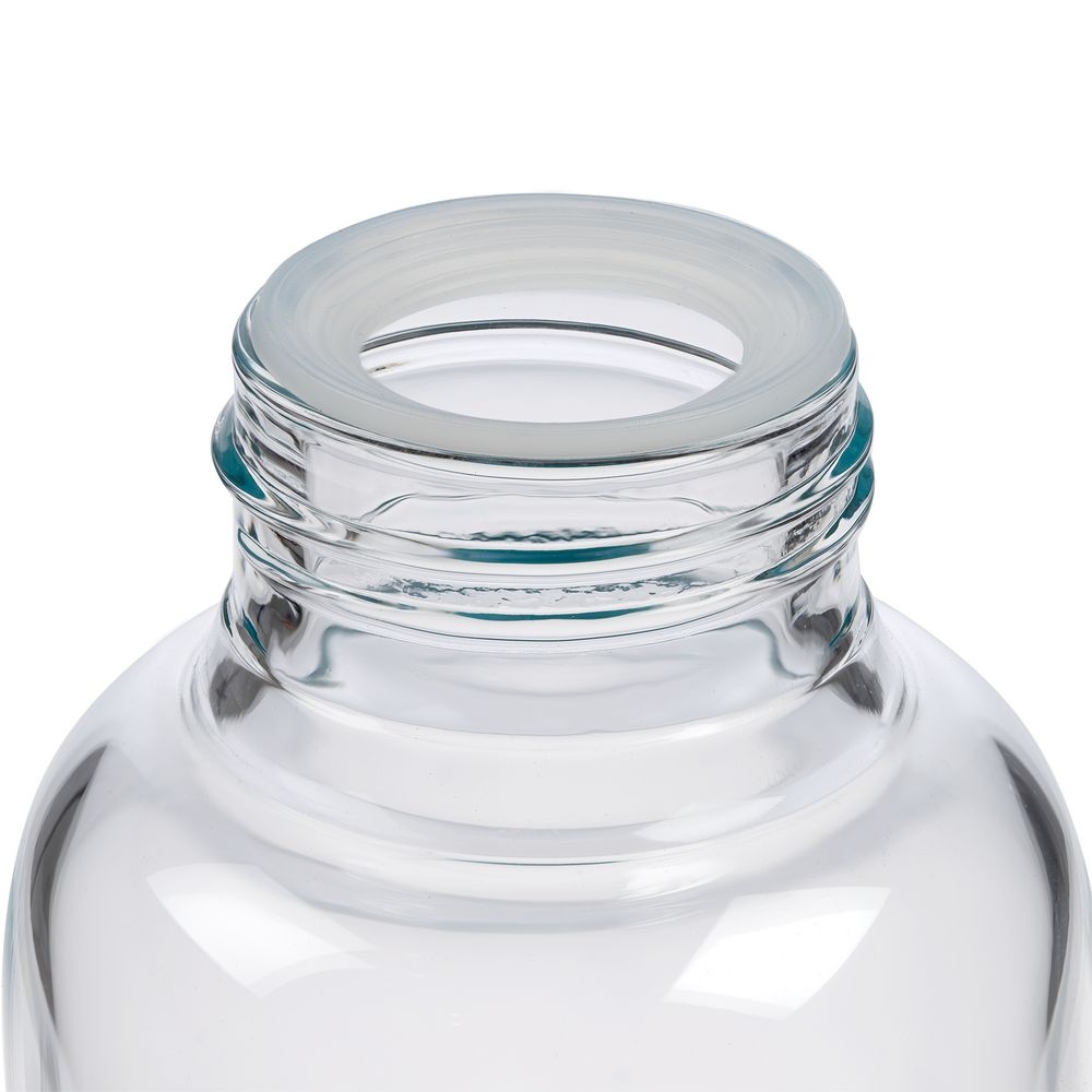 Бутылка для воды Dakar, прозрачная с бирюзовым, бирюзовый, прозрачный, корпус - боросиликатное стекло; крышка - бамбук; чехол - силикон