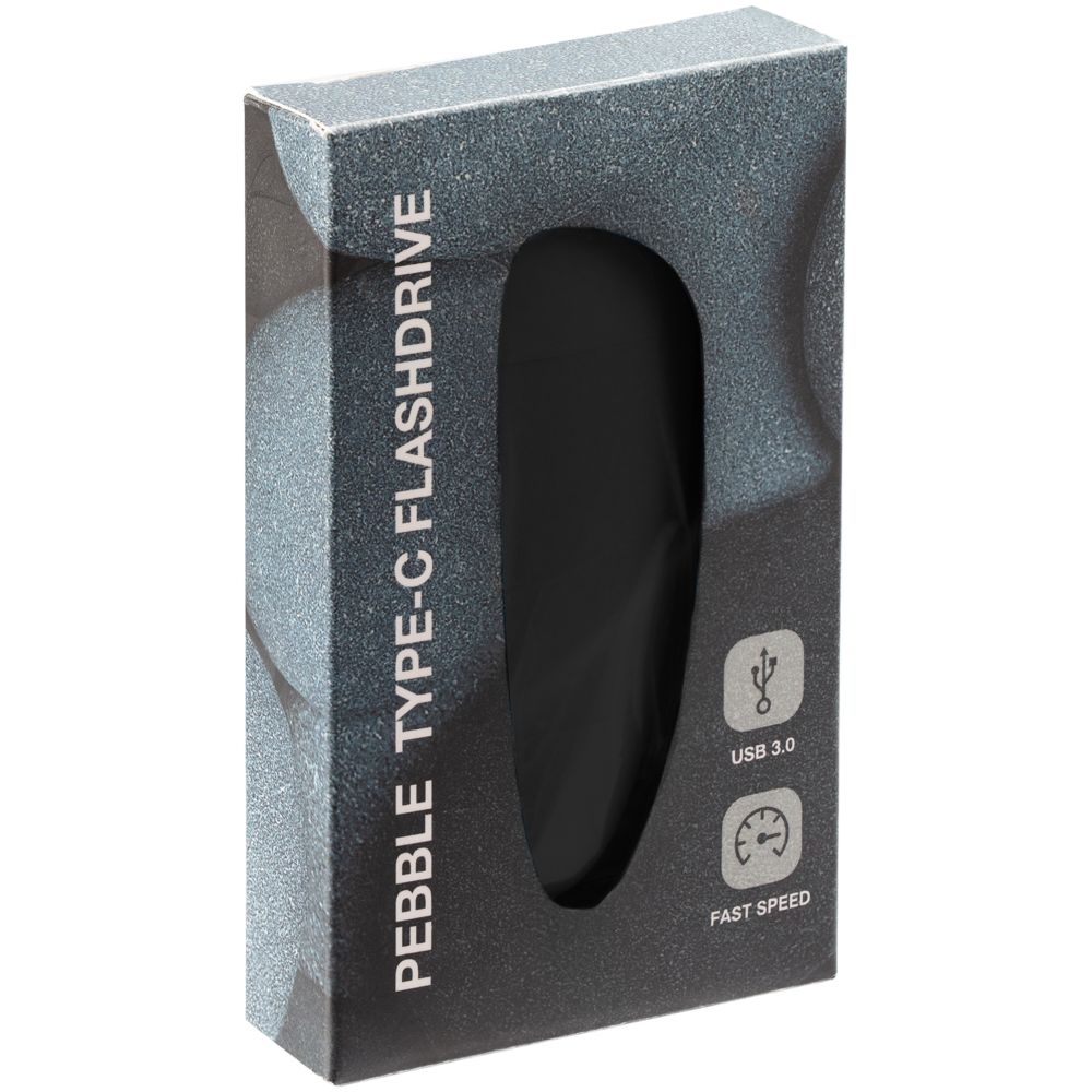 Флешка Pebble Type-C, USB 3.0, черная, 16 Гб, черный, пластик, покрытие, имитирующее камень