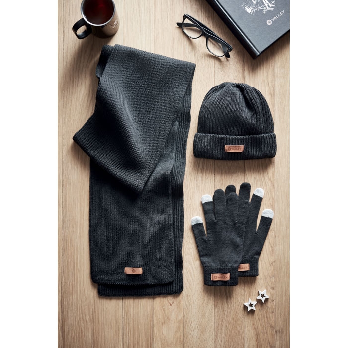 Шапка, шарф и перчатки, черный, полиэстер