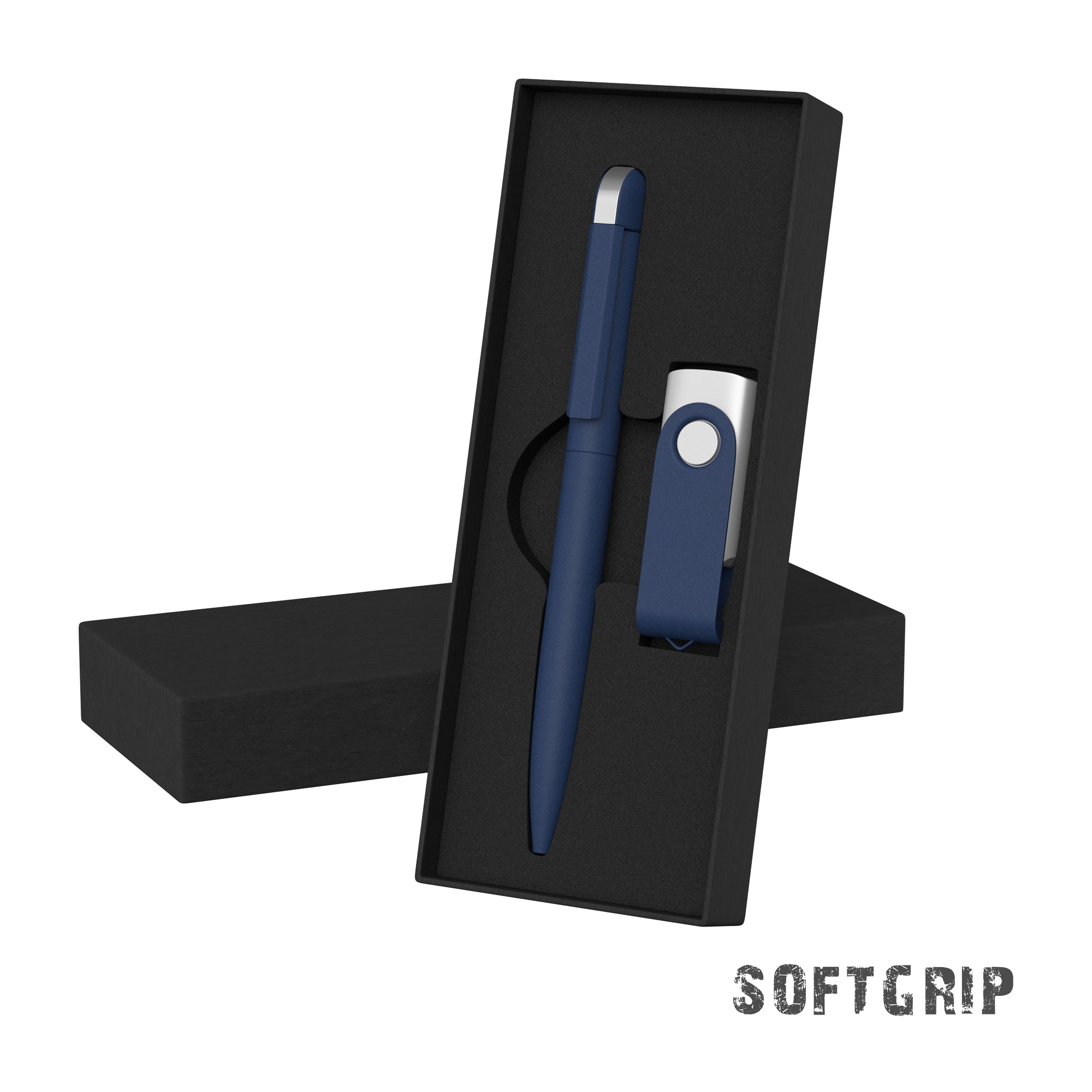 Набор ручка + флеш-карта 8 Гб в футляре, покрытие softgrip, синий, металл/soft grip