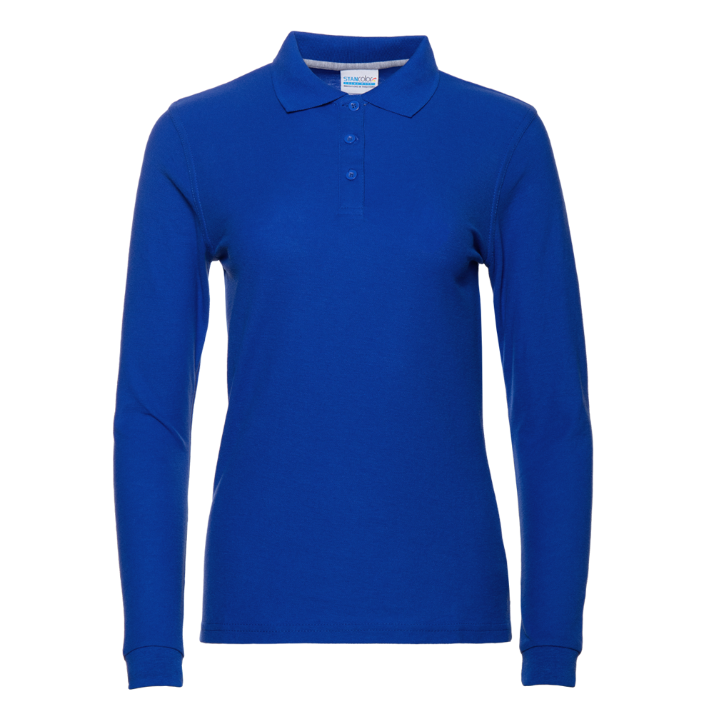 Рубашка поло женская STAN длинный рукав хлопок/полиэстер 185, 04SW, Синий, синий, 185 гр/м2, хлопок